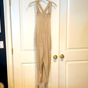 Beige Striped Jump Suit